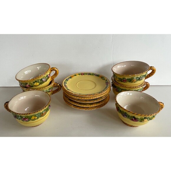 Vtg BITOSSI Italy Della Robbia Coffee Set Cups Saucers Sugar Hand Painted Yellow - Picture 15 of 16